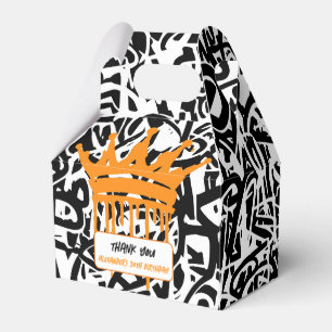 Graffiti Crown Black Orange Thank You Birthday Favor Box