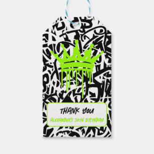 Graffiti Crown Green Orange Thank You Birthday Gift Tags