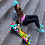 Graffiti Customizable Skateboard Bright Colours<br><div class="desc">A great graffiti design with spray paint beneath the customizable name.</div>