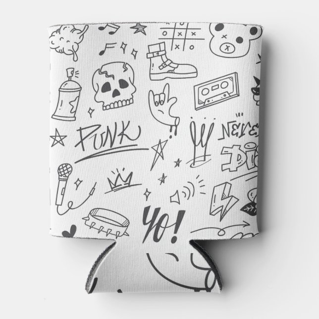 Graffiti Doodles: Punk Music Scribble Can Cooler (Front)