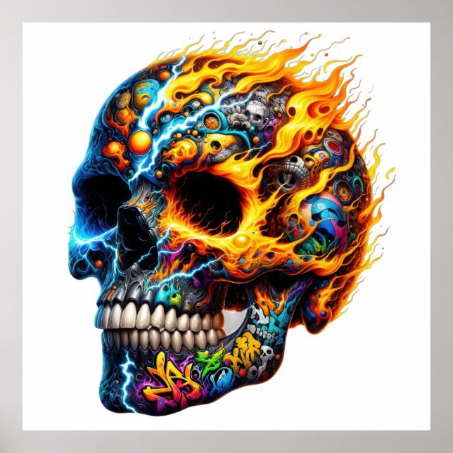 Graffiti Flame Skull Poster (Front)