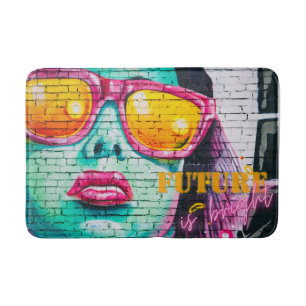 Graffiti Future Is Bright Neon Girl & Sunglasses  Bath Mat