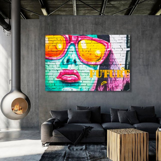 Graffiti Future Is Bright Neon Girl & Sunglasses Canvas Print (Creator Uploaded)