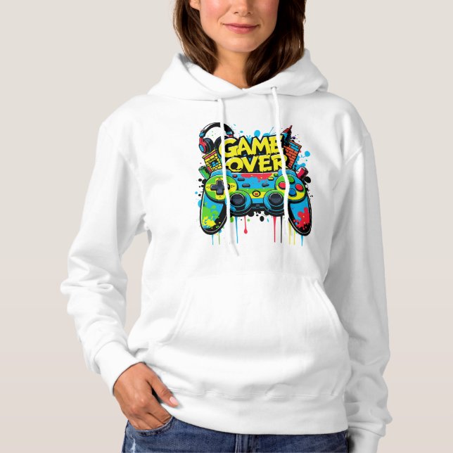 Graffiti Game Over Art – Colourful Street Style Ga Hoodie (Front)
