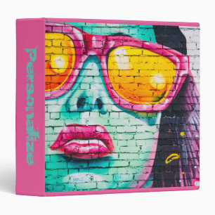 Graffiti girl street art pink yellow turquoise binder