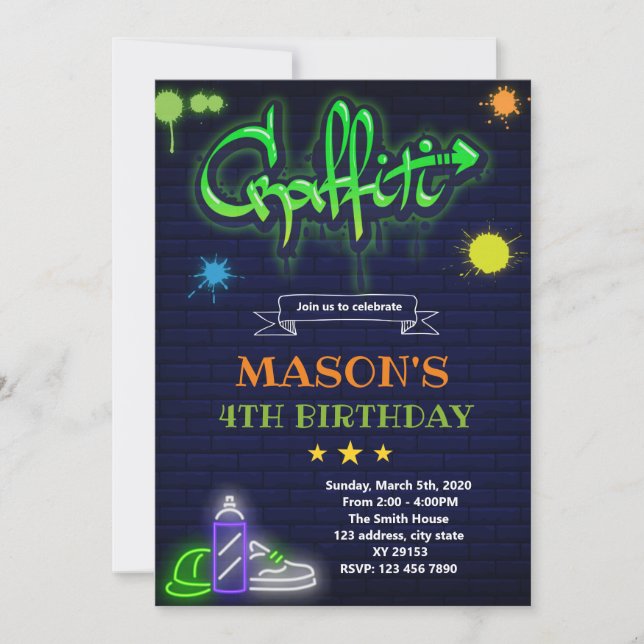 Graffiti glow in the dark party Invitation (Front)