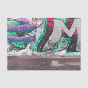 Graffiti Green Grey Urban Street Brick Wall Art Tissue Paper
