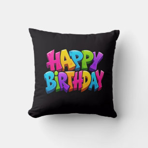 Graffiti happy birthday colourful lettering throw pillow
