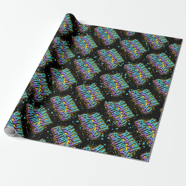 Graffiti Happy Birthday Wrapping Paper (Unrolled)