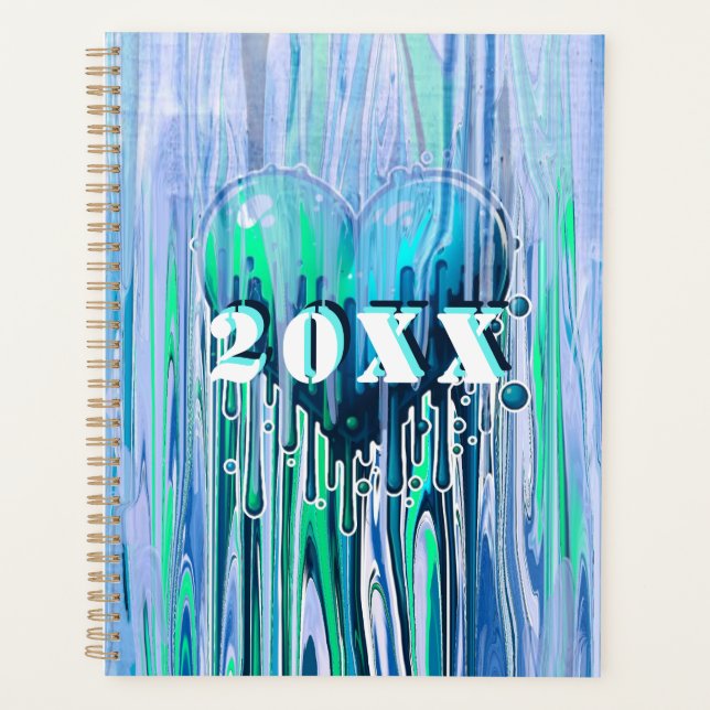 Graffiti Heart Blue and Green Customizable Planner (Front)