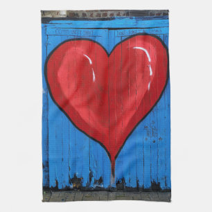 Graffiti Heart, blue wall, Valentine, kitchen Towel