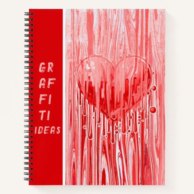 Graffiti Heart Paint Pour Pink Red Sketch Ideas Notebook (Front)