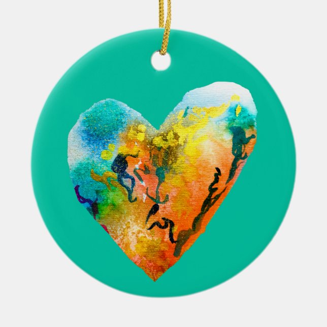 Graffiti heart watercolor art ceramic ornament (Front)