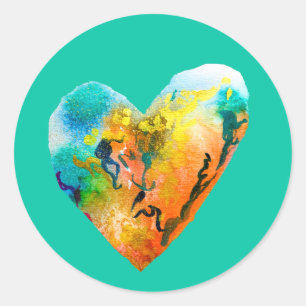 Graffiti heart watercolor art classic round sticker