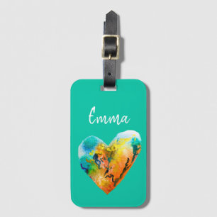 Graffiti heart watercolor art luggage tag