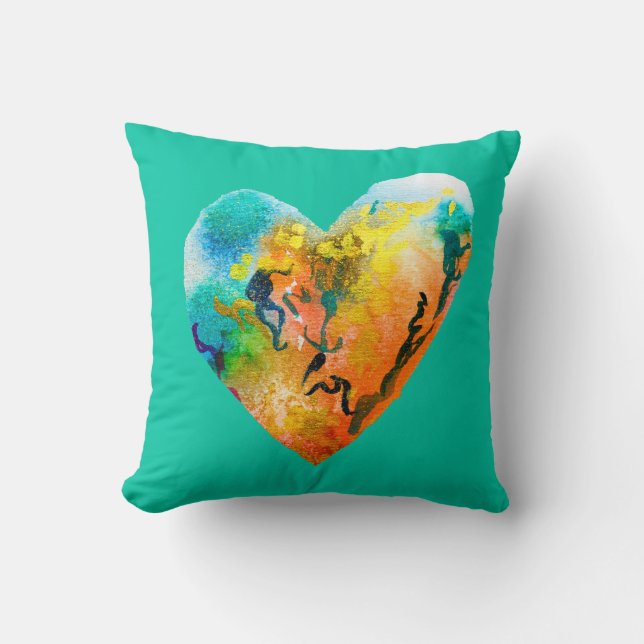 Graffiti heart watercolor art throw pillow (Front)