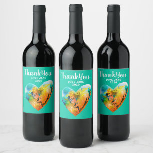 Graffiti heart watercolor art wine label