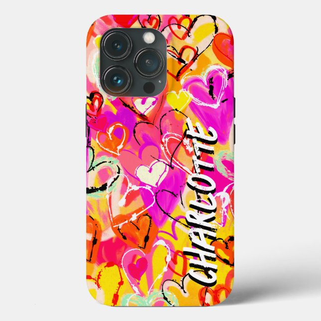 Graffiti Hearts Explosion: Vibrant Hand-Drawn Case-Mate iPhone Case (Back)