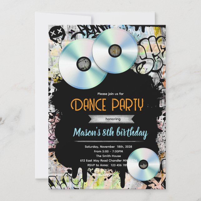 Graffiti Hip Hop CD-R Party Invite (Front)