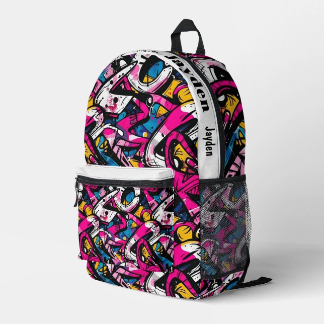 Graffiti hip hop pattern printed backpack (Back Corner Right)