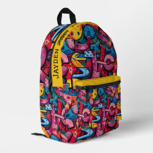 Graffiti hip hop pattern printed backpack