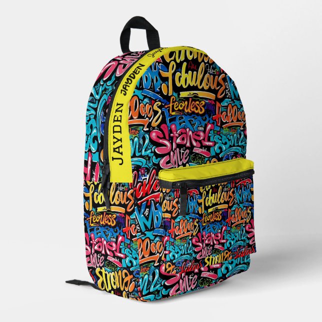 Graffiti hip hop pattern printed backpack (Back Corner Left)