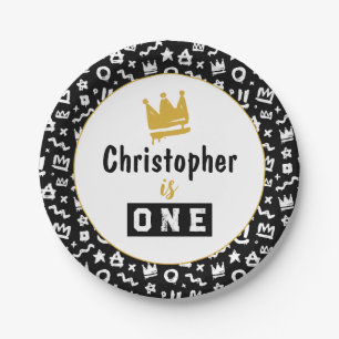 Graffiti Hip Hop Tags Black and Gold Rap Doodles Paper Plate