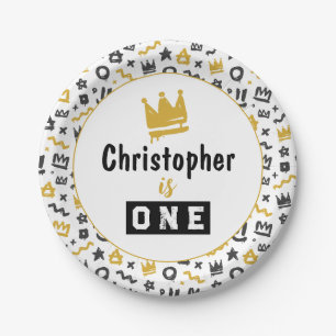 Graffiti Hip Hop Tags Black and Gold Rap Doodles Paper Plate