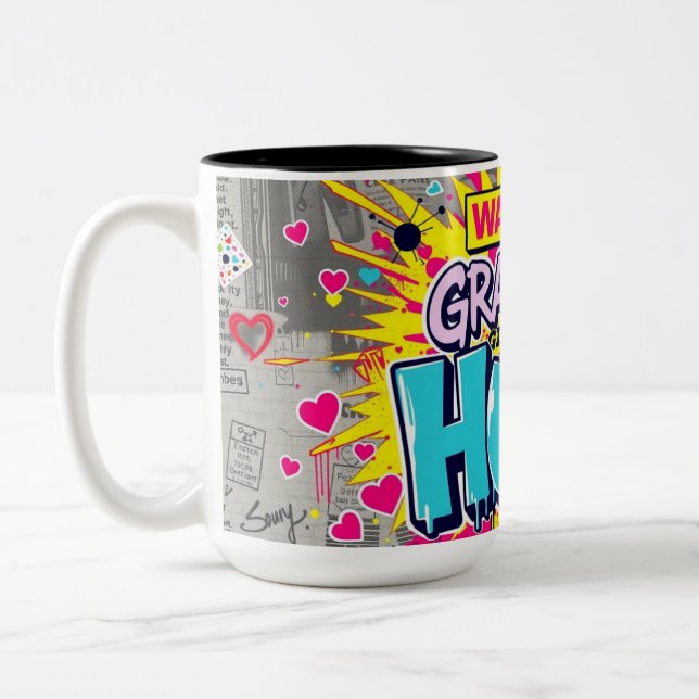 Graffiti Hugs from Grandma - Grandparent Day Two-Tone Coffee Mug (Left)