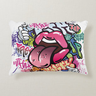 Graffiti illustration with street graffiti letters accent pillow
