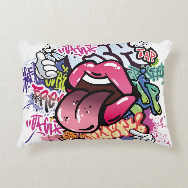 Graffiti illustration with street graffiti letters accent pillow (Front)