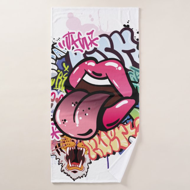 Graffiti illustration with street graffiti letters bath towel (Bath Towel)