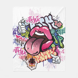 Graffiti illustration with street graffiti letters fleece blanket