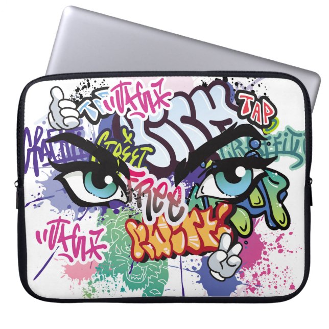 Graffiti illustration with street graffiti letters laptop sleeve (Front)