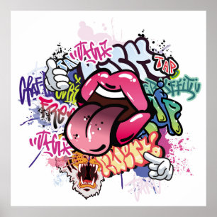 Graffiti illustration with street graffiti letters poster