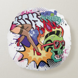 Graffiti illustration with street graffiti letters round pillow
