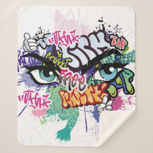 Graffiti illustration with street graffiti letters sherpa blanket