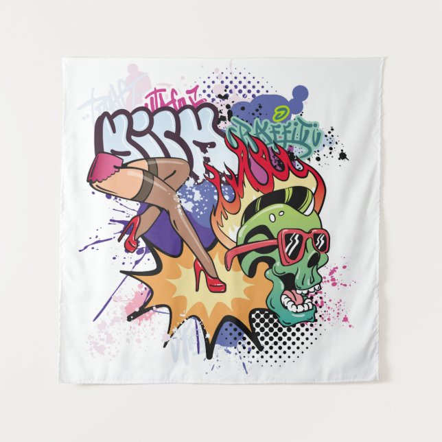Graffiti illustration with street graffiti letters tapestry (Front)