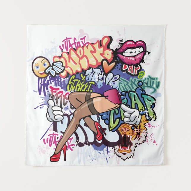 Graffiti illustration with street graffiti letters tapestry (Front)