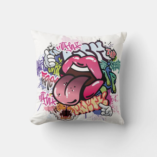 Graffiti illustration with street graffiti letters throw pillow (Front)