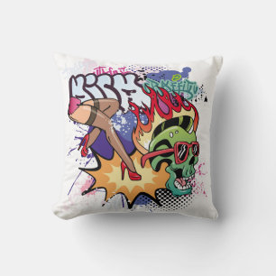 Graffiti illustration with street graffiti letters throw pillow