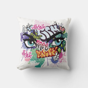 Graffiti illustration with street graffiti letters throw pillow