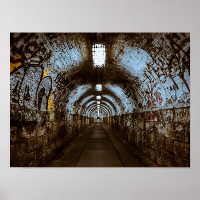 Graffiti in Empty Railroad Tunnel Poster (Front)