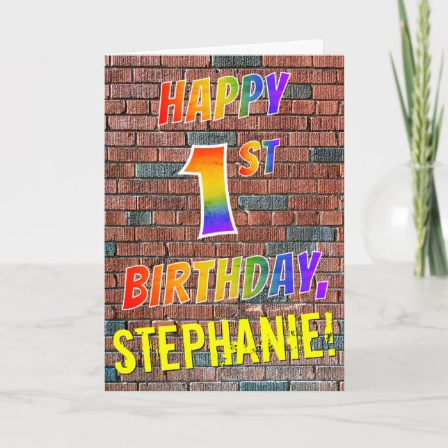 Graffiti Inspired Rainbow Look HAPPY 1ST BIRTHDAY Card (Front)