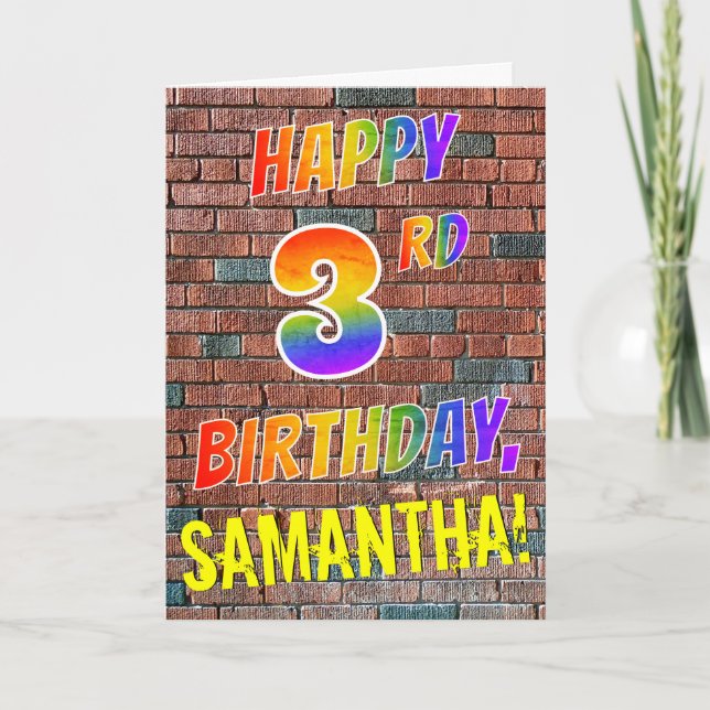 Graffiti Inspired Rainbow Look HAPPY 3RD BIRTHDAY Card (Front)