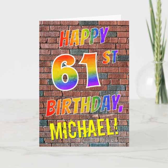 Graffiti Inspired Rainbow Look HAPPY 61ST BIRTHDAY Card (Front)