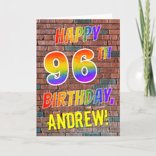 Graffiti Inspired Rainbow Look HAPPY 96TH BIRTHDAY Card (Front)