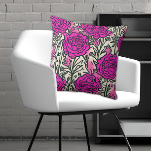 Graffiti Inspired Rose Pattern Pink Black  Throw Pillow