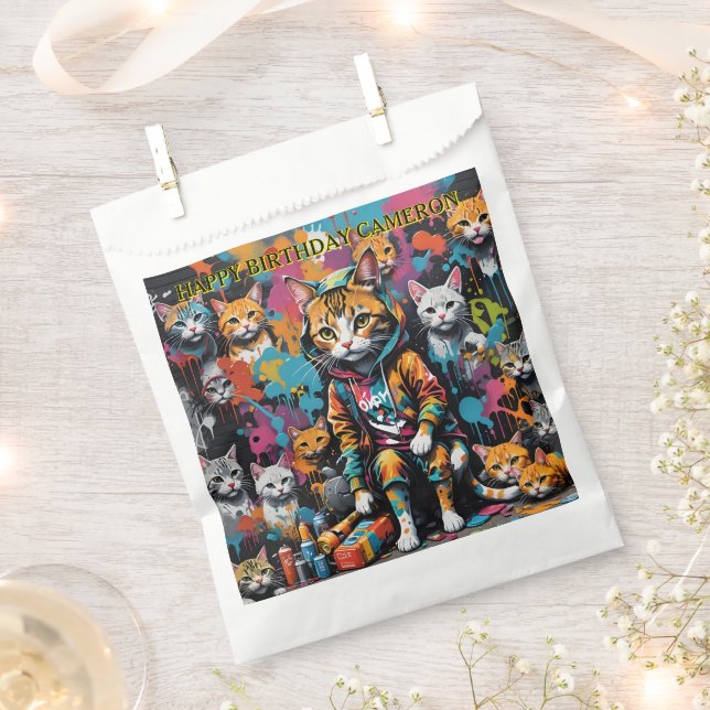 Graffiti Legend Street Cat Add Name Birthday Favour Bag (Clipped)