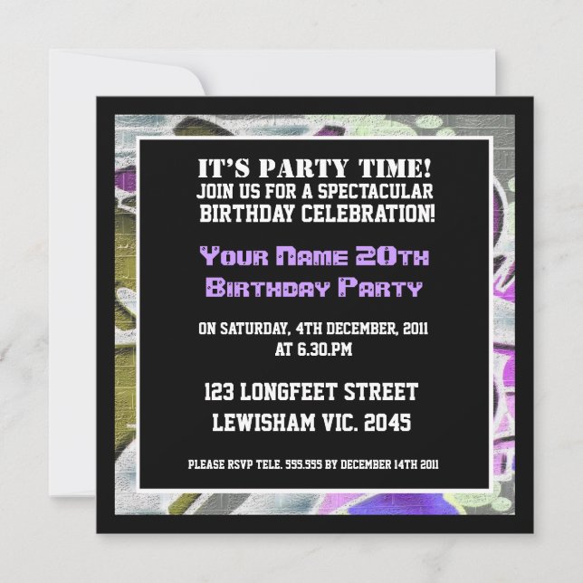 Graffiti Letters Birthday Invitation (Front)